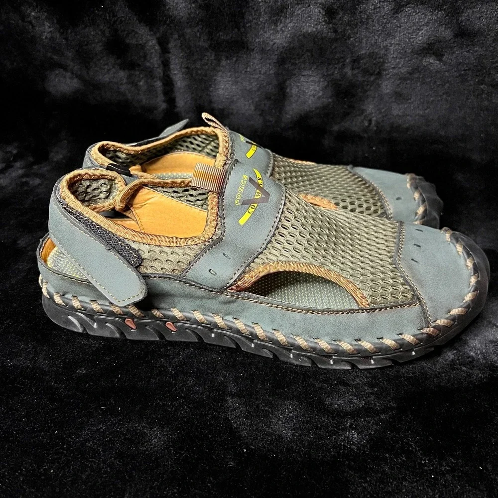 Asifn Mens 47 Shoes Green Leather Mesh Force Comfort Athletic Driving Sandals